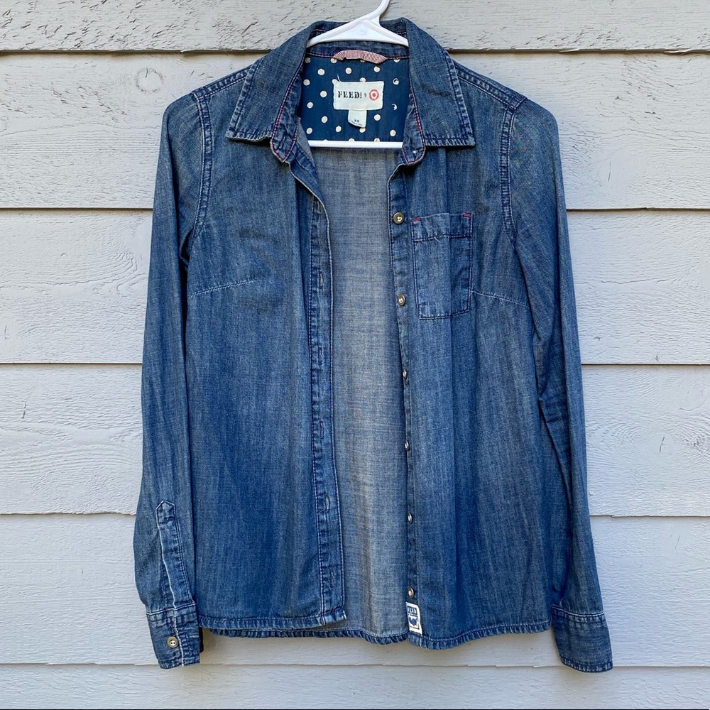 TARGET feed USA “denim” button down top